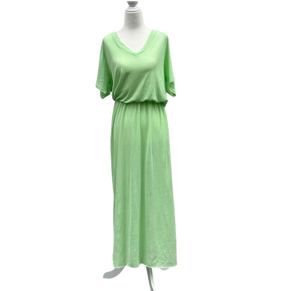 POL Boho 100% Cotton Green Midi Dress Women Size M V-Neck Short Sleeve Boutique